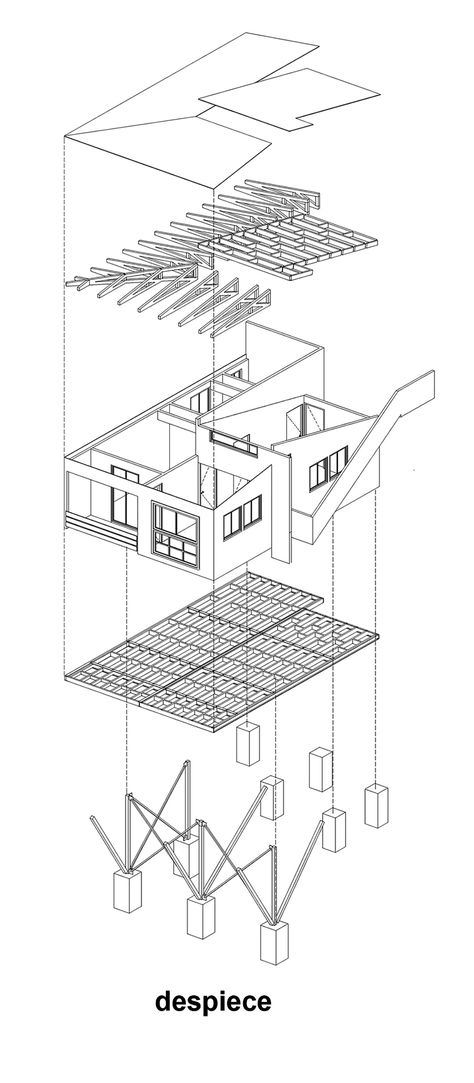 Image 24 of 24. Exploded Axonometric Exploded Drawing, Exploded Axonometric, Exploded Diagram, Prefabricated Architecture, Architecture Diagrams, Axonometric Drawing, Floating Architecture, Section Drawing, Architectural Presentation