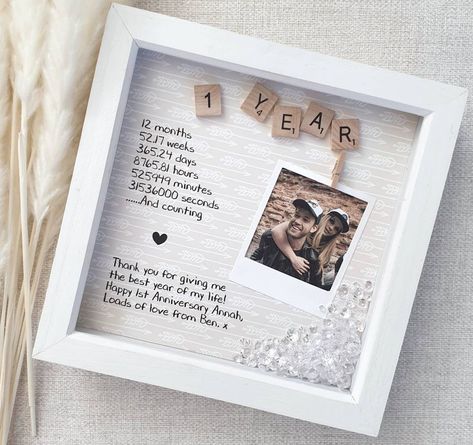 First Anniversary Frame Anniversary Gift Gift For Partner | Etsy 1st Wedding Anniversary Gift, First Wedding Anniversary Gift, Diy Anniversary Gift, Handmade Gifts For Boyfriend, Idee Babyshower, Anniversaire Diy, Anniversary Frame, Anniversary Gift Ideas, One Year Anniversary Gifts