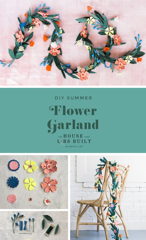 DIY Summer Flower Garland! Perfect for a backdrop or cute party this summer! Easy DIY Paper Flower Garland, Flower Garland Diy, Paper Flower Garlands, Easy Paper Flowers, Paper Flower Crafts, How To Make Paper Flowers, Diy Summer, Paper Flower Wall, Flower Garland