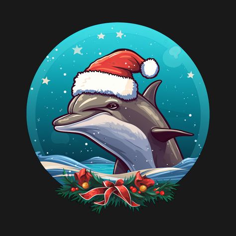 These beautiful dolphins are having a big Christmas party. These adorable dolphins are playing and getting ready for Christmas. Big Christmas Party, Beautiful Dolphins, Dolphin Christmas, Getting Ready For Christmas, Dolphin Art, Wood Slice Crafts, Christmas T Shirt Design, Christmas Rock, Beach Christmas