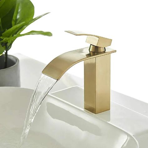 Waterfall Spout Bathroom Faucet ,Single Handle Bathroom Vanity Sink Faucet, Rv Lavatory Vessel Faucet Basin Mixer Tap With Deck Plate , Solid Brass Gold Sink Faucet, Bar Sink Faucet, Bathroom Basin Taps, Bathroom Vanity Sink, Bathroom Faucets Brushed Nickel, Bathroom Shower Faucets, Lavatory Sink, Vessel Faucets, Faucet Design