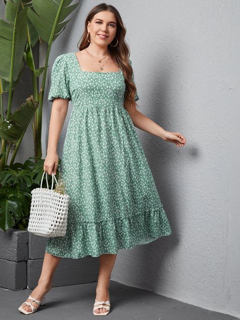 One Piece Dress For Plus Size, Rayon Frocks For Women, Square Neck Frock Designs, Square Neck A Line Dress, Rayon Frock Design, A Line Frocks For Women, Floral Frocks For Women, Plus Size Frocks, Simple One Piece Dress