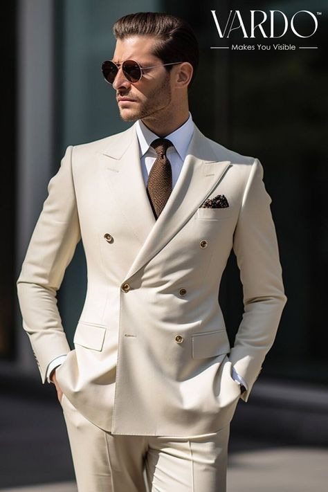 Wedding Suit Double Breasted, Cream Suit Men Wedding, Vardo Suits, Double Breasted Suit Men Wedding, Double Breasted Wedding Suit, Mens White Suit, Double Breasted Suit Men, Suit Double Breasted, Cream Suit