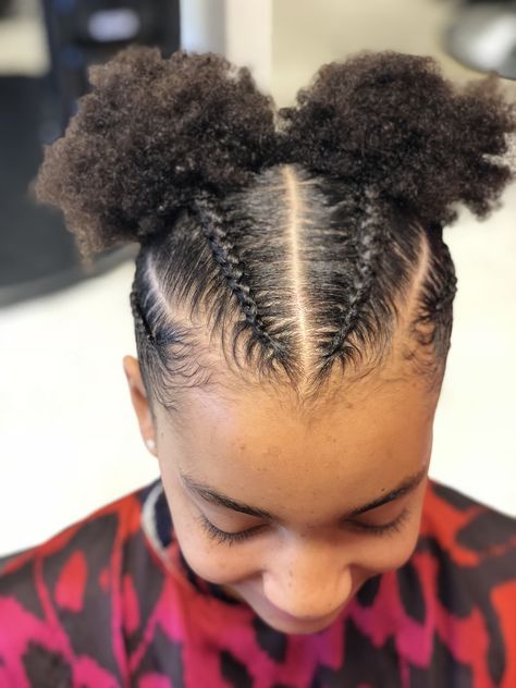 Braided Puff Hairstyles Black Women, Two Puffs With Braids, Braided Puff Natural Hair, Toddler Protective Hairstyles, Mens Twists, Afro Puff Hairstyles, Bday Hair, Natural Hair Puff, Twists Hairstyles