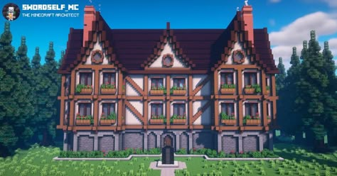 Medieval/Tudor Mansion. Thoughts? :) : Minecraft Tudor Mansion, Minecraft Mansion, Minecraft Structures, Minecraft House Plans, Minecraft Cottage, Minecraft House Tutorials, Minecraft Castle, Minecraft Medieval, Cute Minecraft Houses