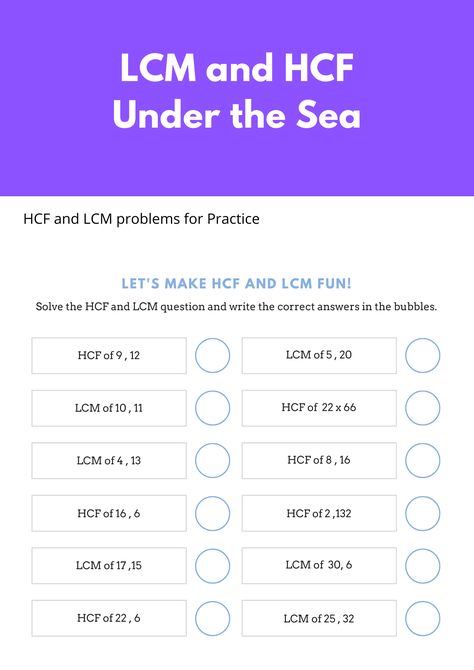 HCF and LCM questions for Class 6 Maths Playing With Numbers with Solutions Hcf And Lcm Worksheet, Lcm Worksheet, Hcf And Lcm, 8th Grade Math Worksheets, Grade 5 Math Worksheets, Class 6 Maths, Mental Maths Worksheets, Playing With Numbers, Factors And Multiples