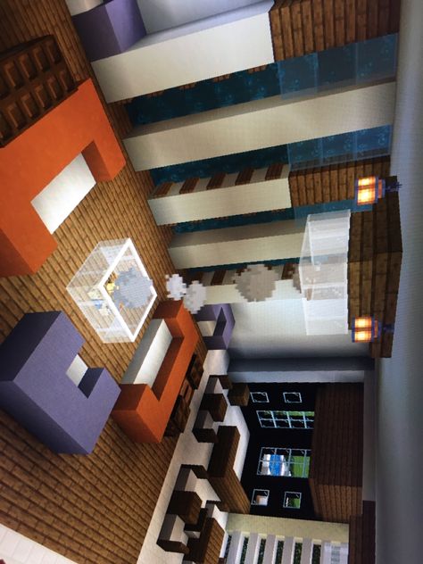 Minecraft Hotel Lobby, Minecraft Lobby Ideas, Minecraft Hotels Ideas, Minecraft Hotel, Lobby Ideas, Minecraft Structures, Minecraft City, Minecraft Building, Building Ideas