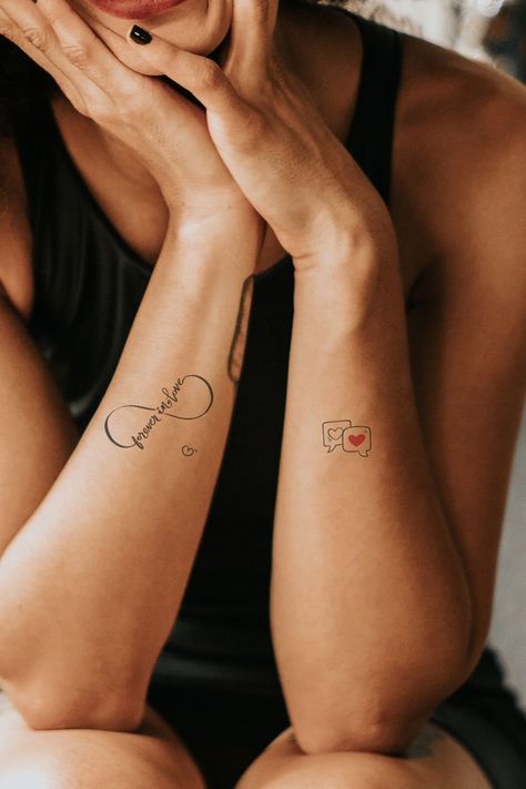 Sweet love, infinite love symbol temporary tattoos. Love hearts message tattoo ideas. Secret Love Tattoo Ideas, Infinite Tattoos For Women, Message Tattoo, Cute Tattoo Designs, Infinite Tattoo, Tattoos Cute, Long Lasting Temporary Tattoos, Tattoos Love, Heart Temporary Tattoos