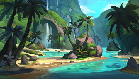 Tropical Environment , Yog Joshi on ArtStation at https://www.artstation.com/artwork/mLNBa City Landscape Illustration, Environment Painting, Landscape Concept, Vintage Illustrations, Art Et Illustration, City Landscape, Fantasy Art Landscapes, Landscape Illustration, Animation Background