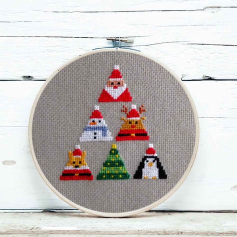 Triangle Santa, Mini Christmas Cross Stitch, Christmas Cross Stitch Ornaments, Cross Stitch Ornaments, Stitch Ornaments, Cross Christmas Tree, Nursery Cross Stitch, Tiny Cross Stitch, Funny Cross Stitch Patterns