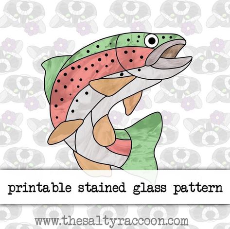 Rainbow Trout Stained Glass Pattern, Stained Glass Trout Pattern, Stained Glass Patterns Free Printables, Spectrum Glass, Stained Glass Patterns Free, Stained Glass Pattern, Stained Glass Diy, Cricut Png, Stained Glass Crafts