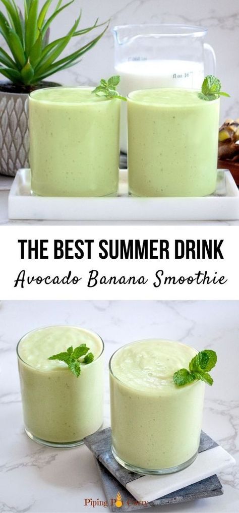 This creamy, delectable avocado banana smoothie is a must-try! Full of healthy fats, and a wonderful creamy, thick texture, this smoothie is great for breakfast or snack. | avocado smoothie | pefect smoothie | healthy smoothie recipes | https://pipingpotcurry.com/avocado-banana-smoothie/ Smoothie With Avocado, Thick Creamy Smoothie Recipes, Fruit Breakfast Smoothie, Avocado Smoothie Recipe Healthy, Avocado Smoothie Recipes, Green Breakfast Smoothie Recipes, Smoothies With Avocado, Smoothie Avocado, Breakfast Smoothies Healthy