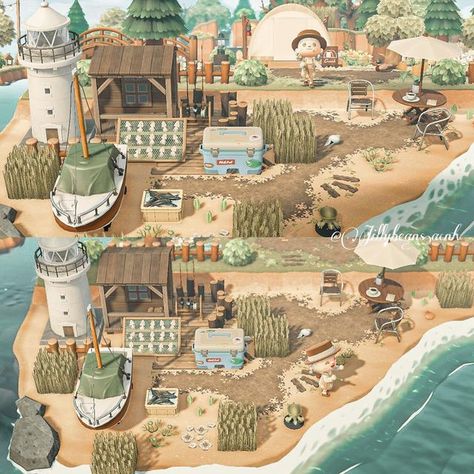 Acnh Beach Ideas Natural, Beach Path Codes Acnh, Acnh Beach Fish Market, Fishing Spot Animal Crossing, Acnh Fishing Town, Beach Builds Acnh, Acnh Fishing Spot, Anch Beach Ideas, Animal Crossing Fishing Area