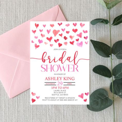 Red Pink Hearts Valentine Bridal Shower  Invitation - Valentine's Day Card Sweet Sixteen Birthday Invitations, 30th Birthday Party Invitations, 20th Birthday Party, Bday Invitations, Sweet Sixteen Birthday, Invitation Pink, Heart Themed, 30th Birthday Parties, 16th Birthday Party