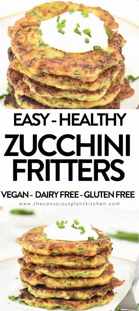 Vegan Zucchini Fritters, Vegan Zucchini Recipes, Conscious Plant Kitchen, Zucchini Fritters Recipe, Plant Kitchen, Vegan Zucchini, Healthy Zucchini, Zucchini Fritters, Vegan Side Dishes