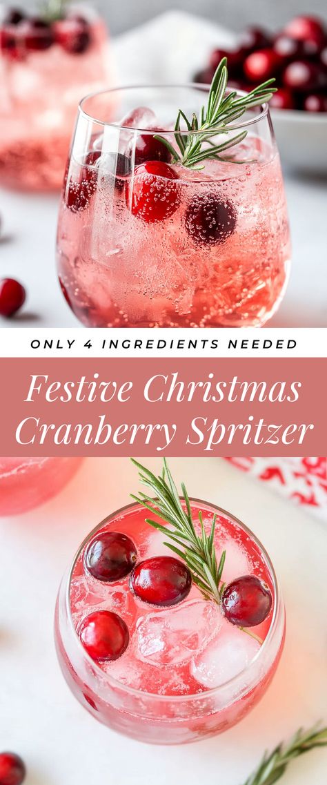 Image for Festive Christmas Cranberry Spritzer Cranberry Limoncello Spritzer, Rudolphs Tipsy Spritzer, Christmas Drinks Nonalcoholic Parties, Cranberry Orange Spritzer, Holiday Wine Spritzer, Light Holiday Cocktails, Light Christmas Cocktails, Christmas Spritz Cocktail, Holiday Spritzer Drinks