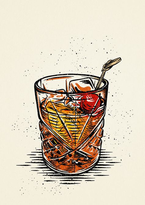 Cocktails on Behance Tattoo Bar, Cocktail Illustration, Photo Wall Gallery, Cocktail Book, Cocktail Art, Sketch Inspiration, Negroni, Mini Bar, Linoleum