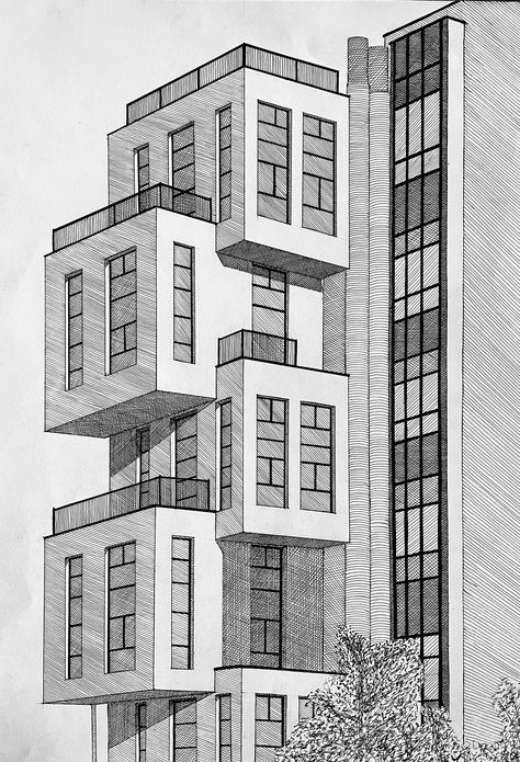 Exterior Perspective Architecture, Perspective Sketches, Buildings Sketch Architecture, Perspective Drawings, Architecture Drawing Sketchbooks, Perspective Drawing Architecture, Architecture Drawing Plan, Interior Architecture Drawing, Building Sketch