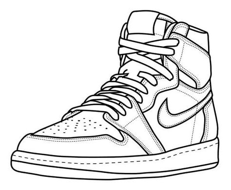 Sneakers Sketch, Sports Coloring Pages, Sneakers Drawing, Jordan Ones, Michael Jordan Shoes, Shoes Drawing, Outline Drawings, Coloring Book Art, Cute Coloring Pages