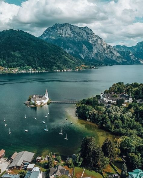 Gmunden Aerial View Kufstein Austria, Gmunden Austria, Austrian Village, Photography Bucket List, Crystal Bay, Visit Austria, Ski Town, Medieval Town, Mountain Top