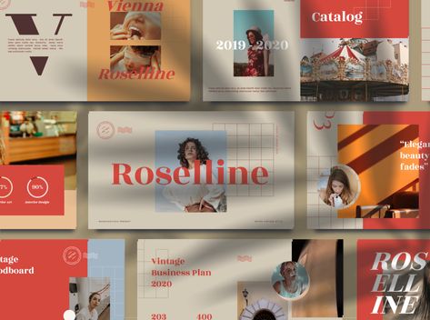 Roselline Vintage & Retro Powerpoint Template by Masdika Studio Retro Powerpoint Template, Retro Presentation, Retro Powerpoint, Media Studio, Keynote Design, Fashion Abstract, Portfolio Fashion, Palette Design, Vintage Videos