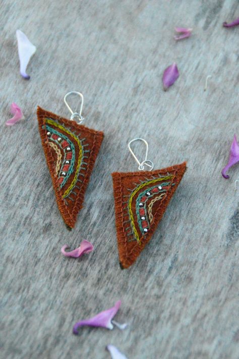 Felt Earrings, Textile Earrings, Felted Earrings, Rustic Orange, Felt Beads, Fabric Earrings, Felt Jewelry, Fiber Jewelry, Textile Jewelry