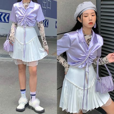 Pink Purple Blue Outfit, Pastel Purple Outfit Ideas, Pastel Purple Outfit, 2000s Japanese Fashion, Purple Outfit, Concert Fashion, Harajuku Outfits, Pastel Outfit, Diamond Tiara