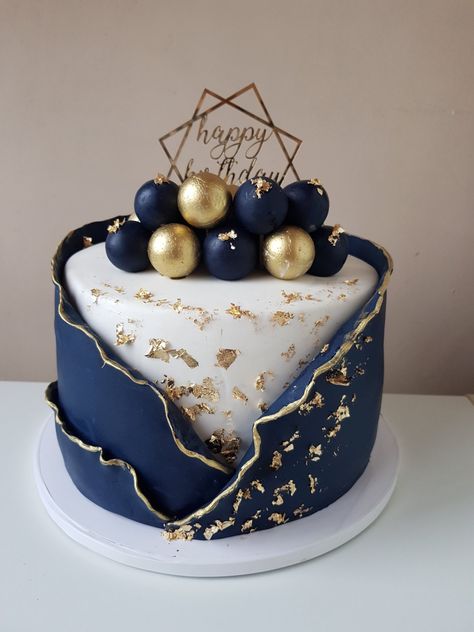 Navy Blue And Gold Cake Ideas, Dark Blue And Gold Cake, Navy Blue And Gold Cake, Blue And Gold Cake, Birthday Aesthetics, 60th Bday, Navy Blue And Gold, Blue Cakes, 22nd Birthday