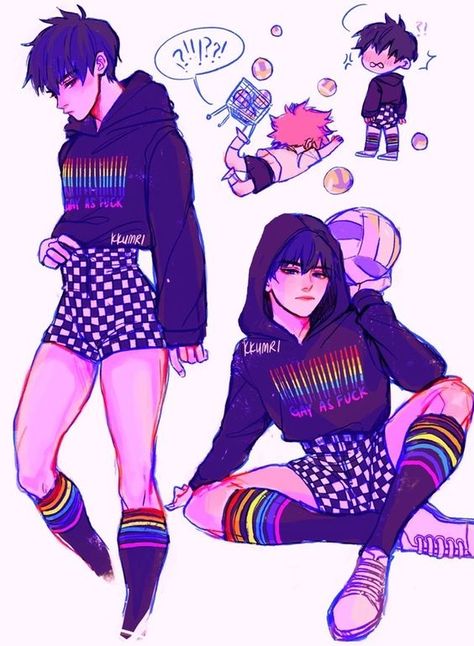 Kageyama Fanart, Fem Boy Outfits, Addams Familie, Lgbt Art, Cute Art Styles, Gay Art, Anime Poses Reference, Handsome Anime Guys