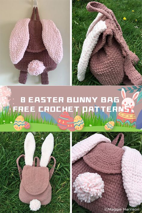 8 Easter Bunny Bag FREE Crochet Patterns - I Good Ideas Bunny Ears And Tail, Floppy Eared Bunny, Easter Bunny Treats, Bunny Backpack, Bunny Treats, Bunny Bags, Bag Pattern Free, I Love Them So Much, The Easter Bunny