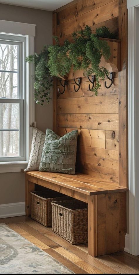 Den Decorating Ideas Cozy Rustic, Mud Porch Ideas, Entry Shelves Entryway, Rustic Mudroom Bench, Mountain Home Furniture, Country Farmhouse Mudroom, Outdoor Mudroom Patio, Cabin Mudroom Ideas, Large Mud Room Ideas