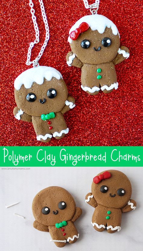 Polymer Clay Gingerbread Charms | artsy-fartsy mama Polymer Clay Gingerbread Man, Clay Gingerbread Man, Xmas Clay, Polymer Clay Gingerbread, Clay Gingerbread, Crea Fimo, Clay Christmas Decorations, Clay Crafts For Kids, Clay Christmas