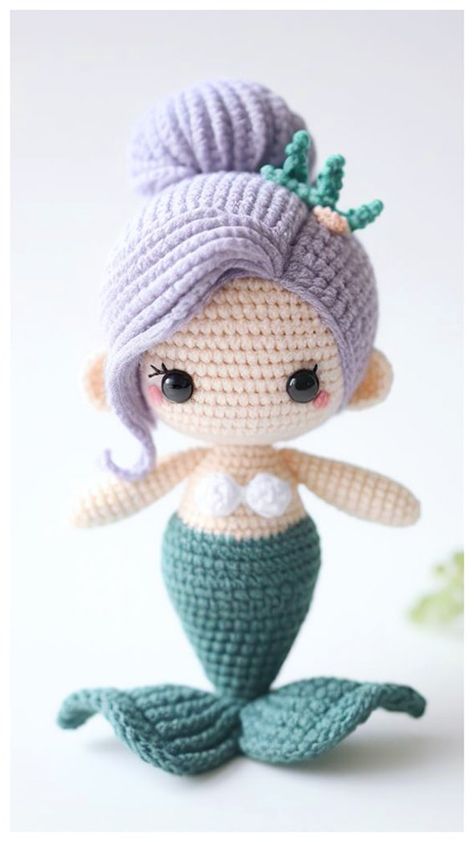 Amigurumi Mermaid Free Crochet Pattern Mermaid Crochet Pattern Free, Easy Amigurumi Crochet, Little Mermaid Crochet, Mermaid Crochet Pattern, Easy Amigurumi, Doll Patterns Free, Crochet Mermaid, Mermaid Pattern, Crochet Unicorn