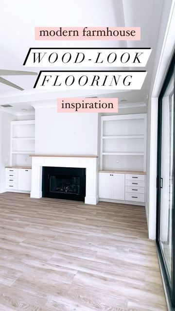 Builders Wife Blog on Instagram: "here is the ever-so-popular question, answered! what type of flooring do you have? . . . #builderswife #homedesign #flooring #woodlook #lvp #porcelaintile #woodlooktile #woodlookflooring #interiordesign #modernfarmhouse #flooringideas #floortile #tile #flooringdesign #newconstruction #newhome #home #livingroomdesign #farmhouseshelves #livingroomshelves #fireplace #modernfarmhousedesign #homedecor #followmybuild #homesweethome #tileinstallation #lvpflooring #lam Lvp Flooring Around Fireplace, Living Room Modern Farmhouse, Type Of Flooring, Lvp Flooring, Floor And Decor, Farmhouse Shelves, Flooring Inspiration, Modern Farmhouse Design, Living Room Shelves