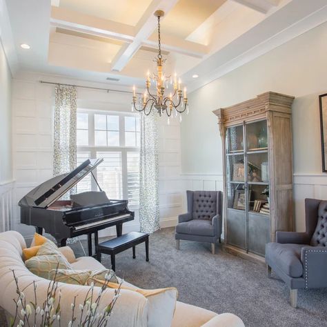 75 Small Music Room Pictures & Ideas | Houzz Baby Grand Piano Dimensions, Small Music Room, Piano Room Design, Grand Piano Room, Piano Room Decor, Piano Living Rooms, Transitional Family Room, Baby Grand Piano, Baby Grand Pianos