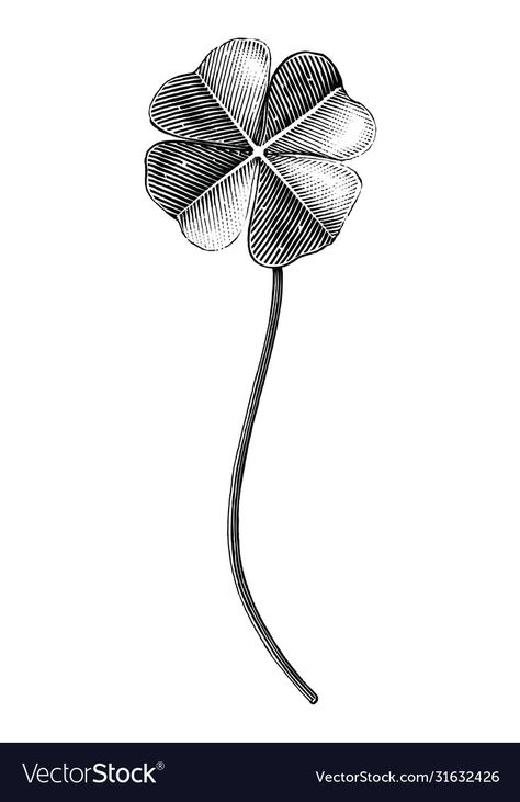 Clover Drawing, Black And White Clip Art, Vintage Clover, Illustration Black And White, Drawing Vintage, Engraving Illustration, Mini Printer, Hand Drawing, Big Picture