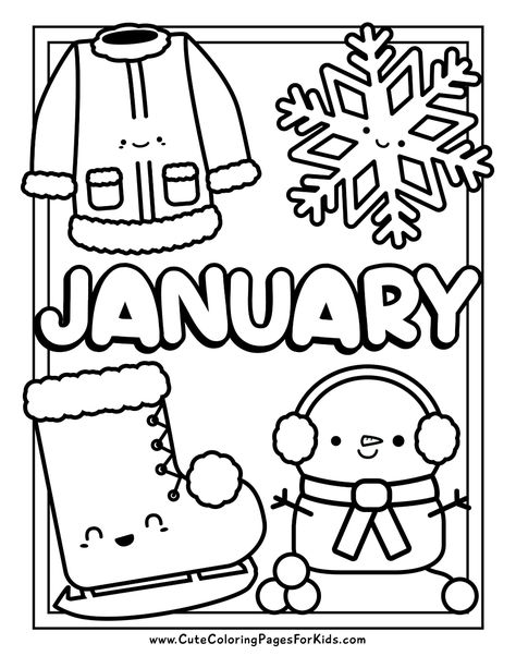 January Coloring Pages - Cute Coloring Pages For Kids January Coloring Pages, January Colors, Weekly Themes, Winter Crafts Preschool, New Year Coloring Pages, Garden Coloring Pages, Winter Activities Preschool, Free Printable Coloring Sheets, Preschool Coloring Pages