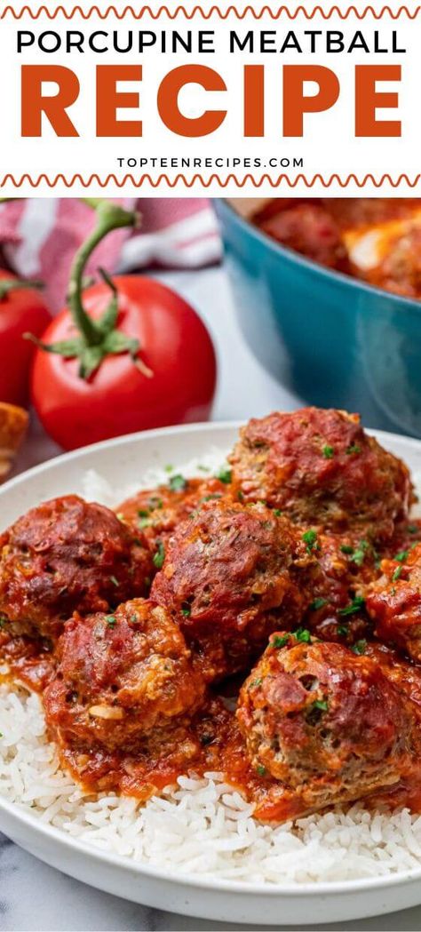 Porcupine Meatball Recipe - Top Recipes Porcupine Meatballs Easy, Porky Pine Meatballs, Porcupine Meatball Recipe, Meatballs With Rice, Parsley Soup, Porcupine Meatballs Recipe, Homemade Meatballs Recipe, Meatballs Recipes, Porcupine Meatballs