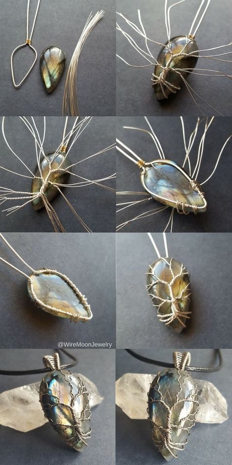 Wire Moon, Crystal Jewelry Diy, Wire Wrapped Stone Jewelry, Wire Wrap Jewelry Designs, Wire Wrapped Jewelry Diy, Wire Wrapped Jewelry Tutorials, Wire Jewelry Designs, Rock Jewelry, Wire Wrapping Crystals