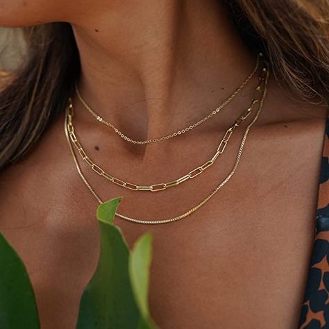 Tasiso 14K Gold Plated Herringbone Choker Necklaces Double Layered Snake Chain Necklace Trible Layering Figaro Paperclip Chain Link Necklace Set Shiny Twisted Rope Chain Necklace for Women Choker Set Gold, Snake Choker Necklace, Triple Layer Necklace, Gold Layered Necklace, Layered Necklace Set, Wear Necklaces, Choker Necklace Set, Choker Set, Gold Necklace Layered