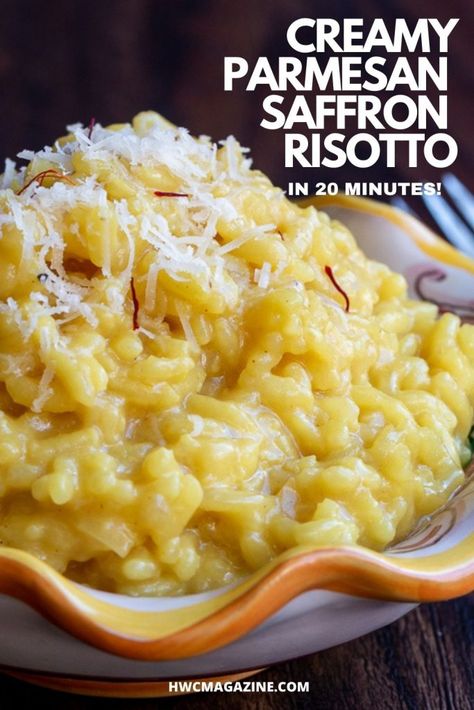 Creamy Parmesan Risotto With Saffron - Healthy World Cuisine Pressure Cooker Oxtail, Saffron Risotto, Risotto Milanese, Risotto Recipes Easy, Saffron Recipes, Parmesan Risotto, Oxtail Stew, Italian Comfort Food, Food Rice