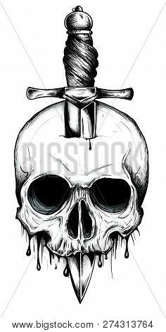 Knife Through Skull. Vector & Photo (Free Trial) | Bigstock Realistic Skull Tattoo, Simple Skull Drawing, Skull Simple, Pirate Skull Tattoos, Skull Tattoo Designs, Realistic Skull, Joker Tattoo Design, Badass Skulls, Simple Skull