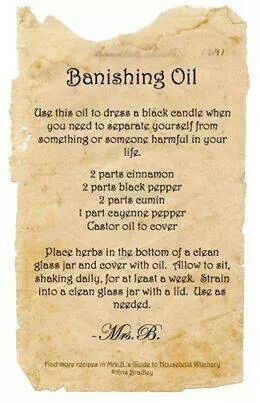 Banishing Oil, Magical Oils, Kitchen Witchcraft, Magick Oil, Magic Energy, Banishing Spell, Hoodoo Spells, Pagan Crafts, Everyday Magic