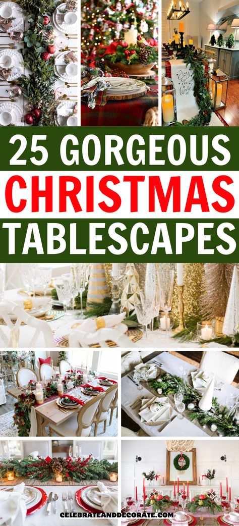 Here are over 20 gorgeous Christmas tablescape ideas for your holiday dinner table decor! Silver Service Table Setting, Christmas Table Settings Green And Gold, 2024 Christmas Tablescapes, Square Dining Table Christmas Decor, Old Fashioned Christmas Table Decor, Table Settings Christmas Elegant, How To Set A Table For Christmas, Spode Christmas Table Settings Ideas, Dining Table Holiday Decor