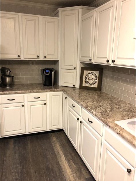 Lifeproof Vinyl, Brown Granite Countertops, Kitchen Cabinet Inspiration, Simple Kitchen Remodel, White Kitchen Remodeling, Dream Kitchens Design, Kitchen Backsplash Designs, Granite Countertops Kitchen, Diy Kitchen Storage