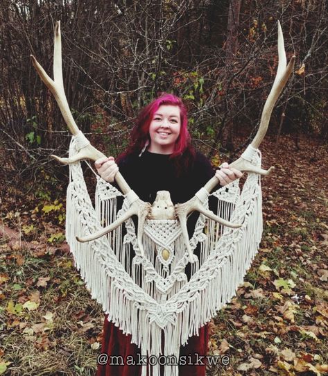 Elk Antler Macrame Wall Art Antler Macrame, Elk Skull, Vintage Witch Art, Elk Antler, Elk Antlers, Wall Hanging Crafts, Macrame Wall Art, Macrame Ideas, Macrame Art