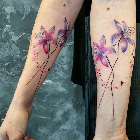 Lung Tattoo, Stargazer Lily Tattoo, Floral Watercolor Tattoo, Small Watercolor Tattoo, 50 Tattoo, Lily Flower Tattoos, Super Tattoo, Graphic Heart, Tattoo Watercolor