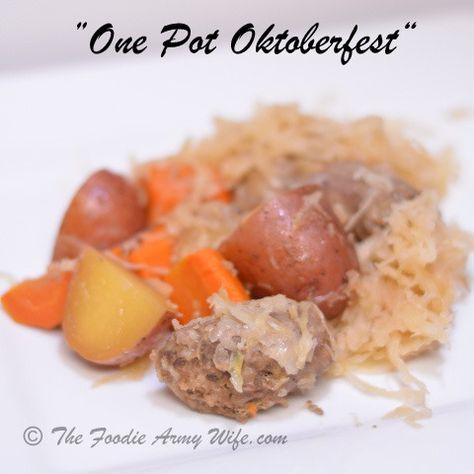 One Pot Oktoberfest | Crockpot Supper Bratwurst Recipes Crockpot, Brats In Crockpot, Bratwurst And Sauerkraut, Crockpot Supper, Sauerkraut Crock, Brats And Sauerkraut, Cosmopolitan Cornbread, Beer Bratwurst, Simple Crockpot