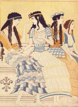 Minoan hair: Curly hair was associated with royalty and many did hair down with hair crowns with leafs and flowers in gold. Knossos Palace, Bronze Age Civilization, Minoan Art, Starověký Egypt, Ancient Greek Art, Rome Antique, Greek History, Izu, Greek Art