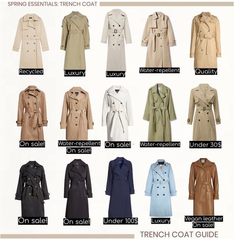 Types Of Trench Coats Women, Trench Coat Classic, Single Breasted Trench Coat, Styling A Trench Coat, Spring Coats For Women 2024, How To Style A Trench Coat, H&m Trench Coat, Trench Coat Details, Trent Coat